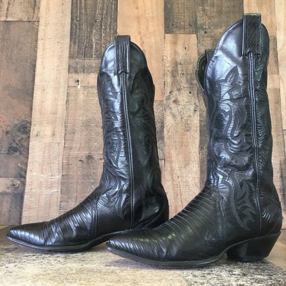 Tony Lama Shoes - Tony Lama Vtg Classic Black Teju Lizard Cowboy Boots Womens 7 M